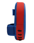 Close-up of blue and red wrist pad for adidas boxing kit.