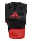 Black and red boxing glove with high compression foam construction.