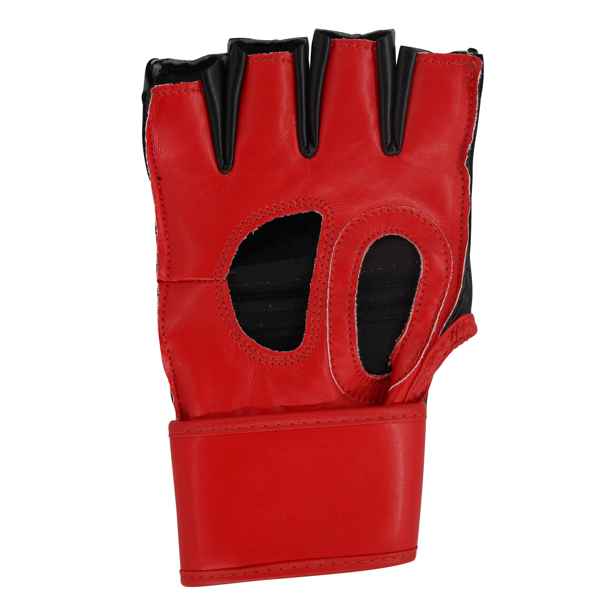 Red and black glove designed for grappling training.