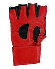 Red and black glove designed for grappling training.