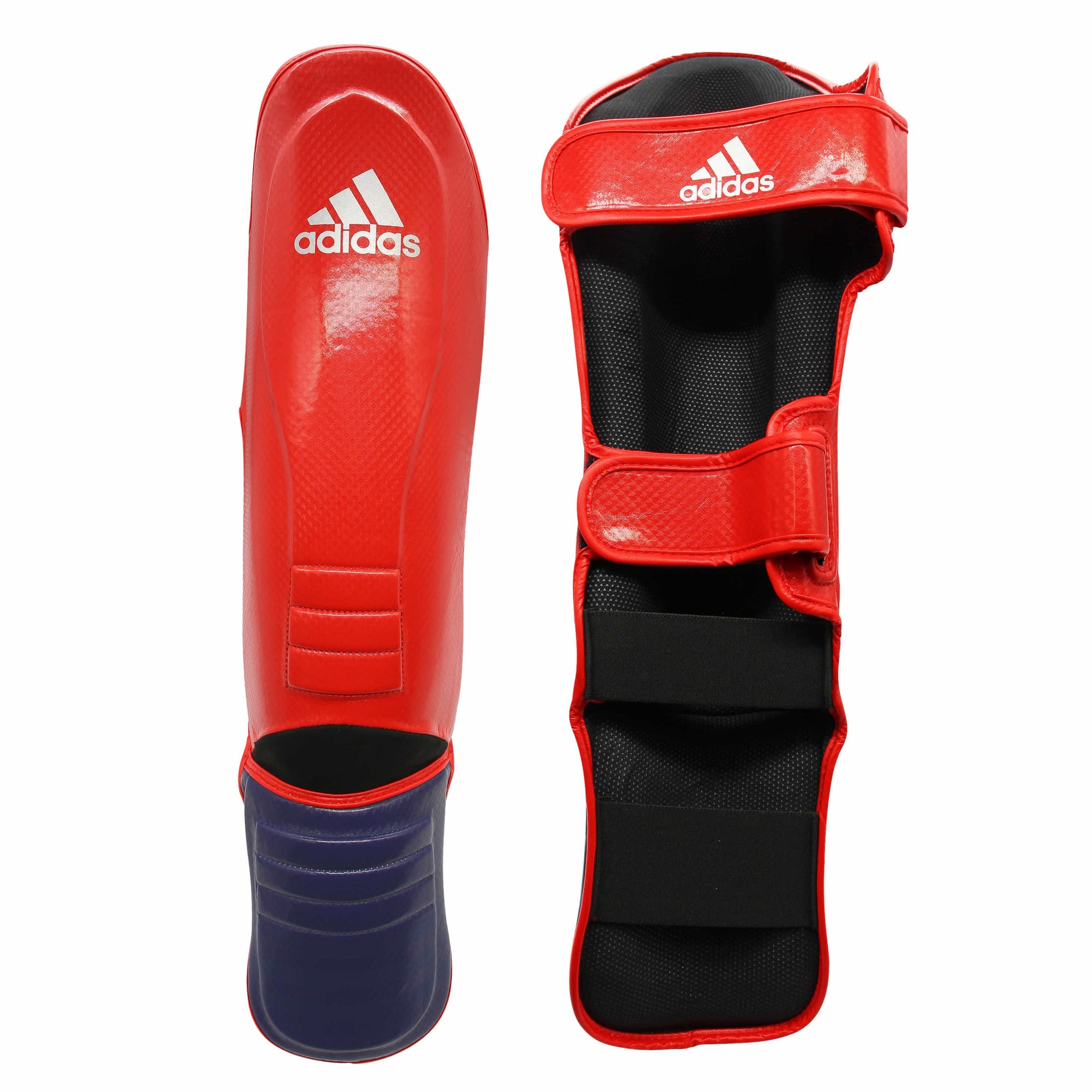 Red and blue shin guards from adidas Super Pro collection.