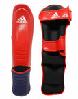 Red and blue shin guards from adidas Super Pro collection.