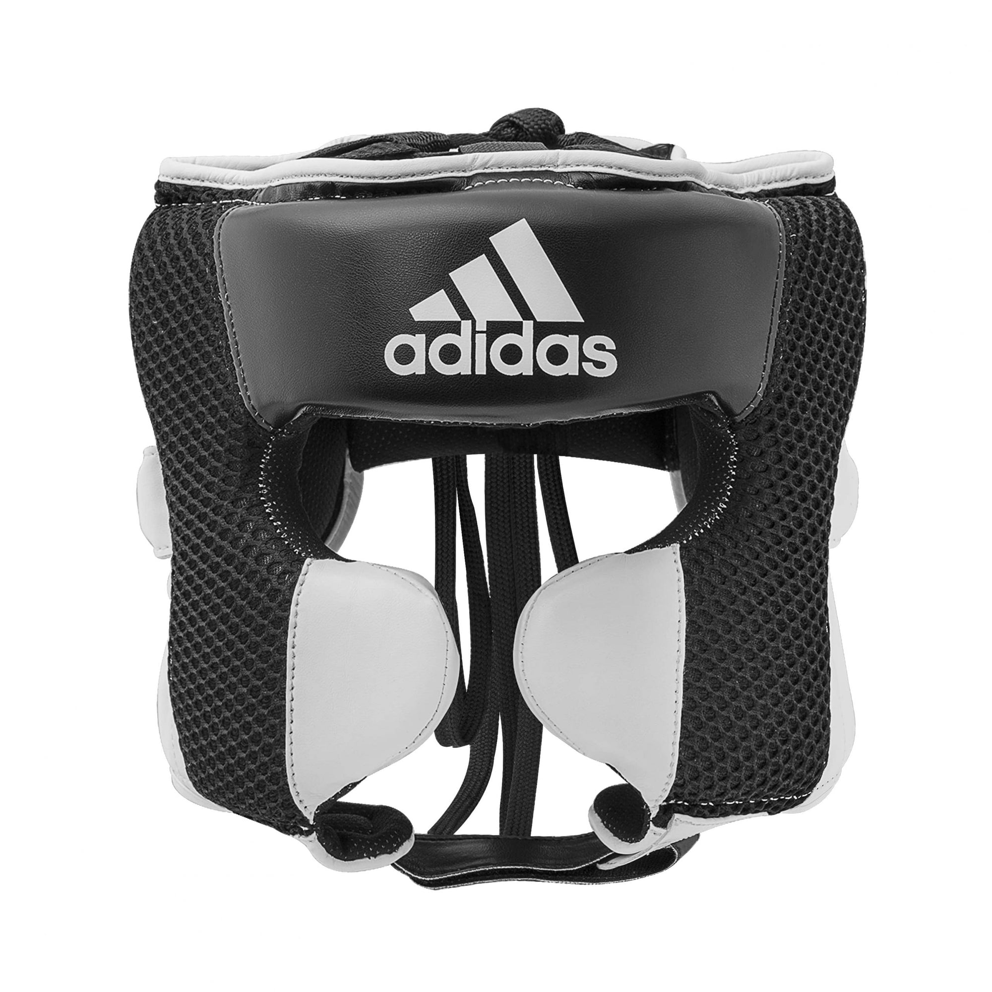 Adidas Hybrid 150 black and white headgear for boxing.