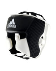 Adidas Hybrid 150 black and white head guard for boxing.