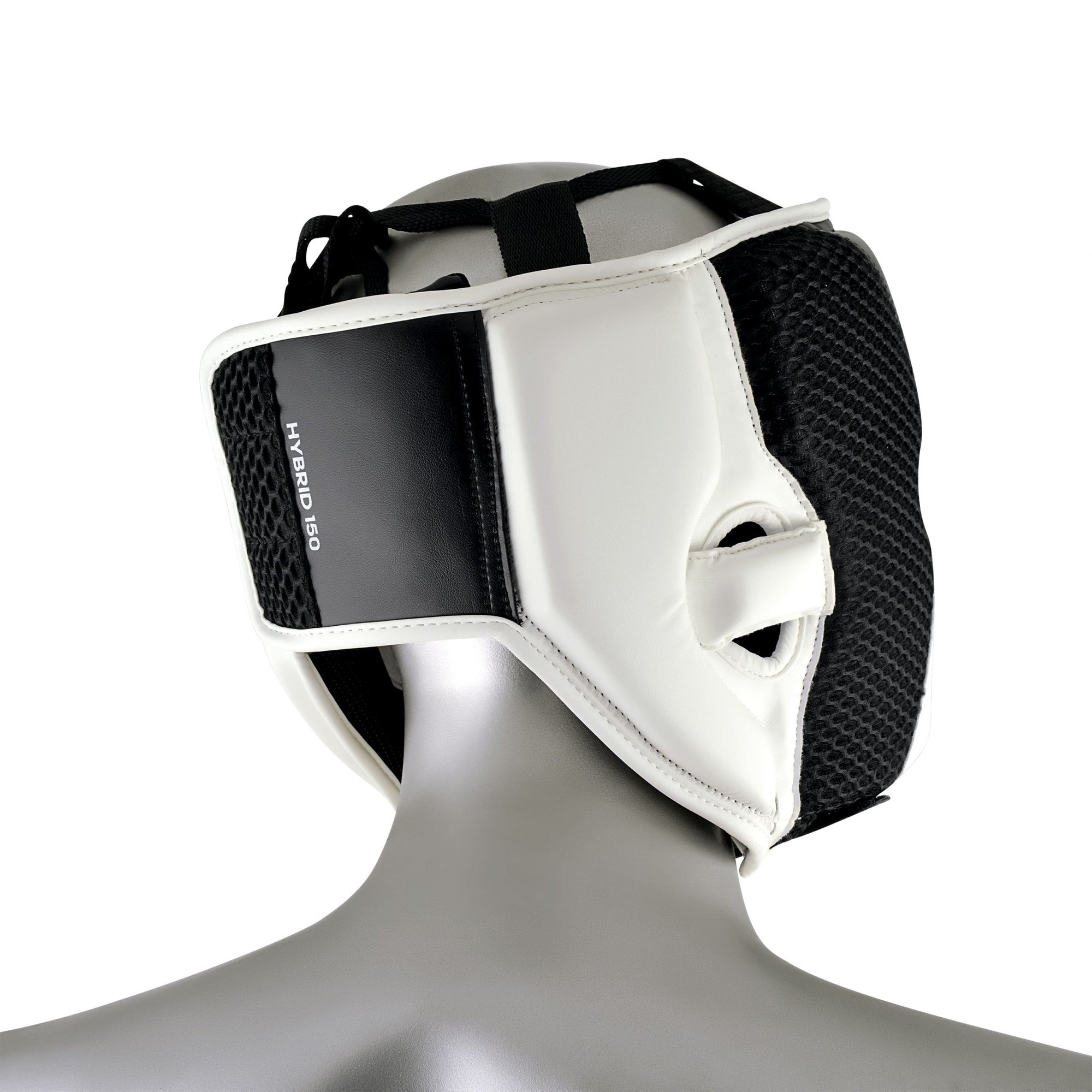 Head guard displayed on a mannequin.