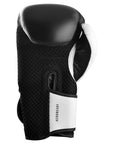 Single adidas Hybrid 150 boxing glove in black and white, 14 oz weight.