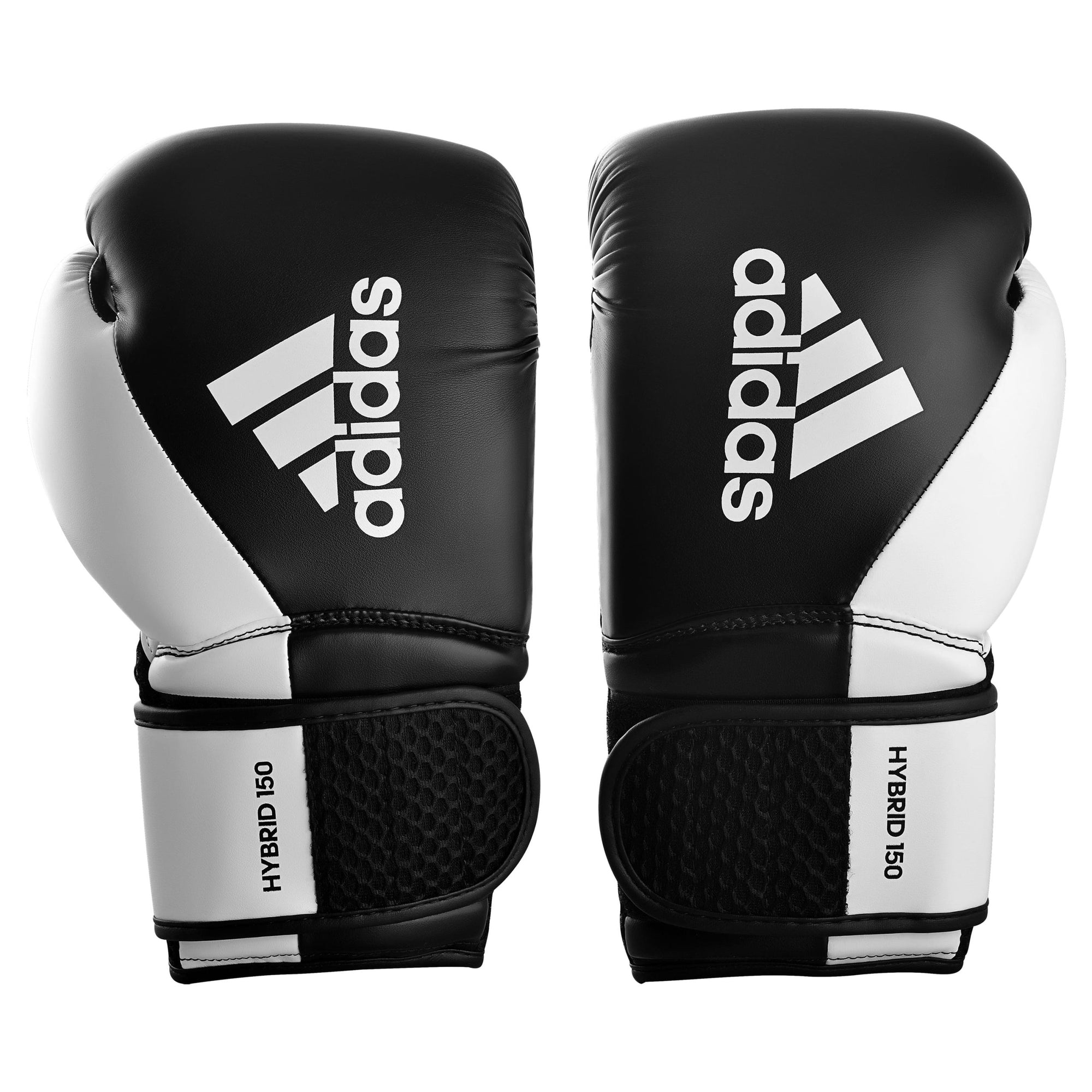 Pair of white and black adidas Hybrid 150 training gloves, 10 oz.