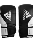 Pair of white and black adidas Hybrid 150 training gloves, 10 oz.