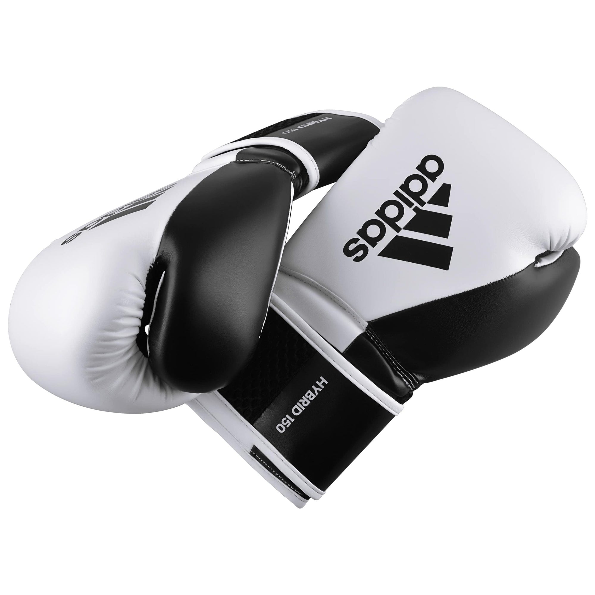 White and black Adidas Hybrid 150 training gloves.