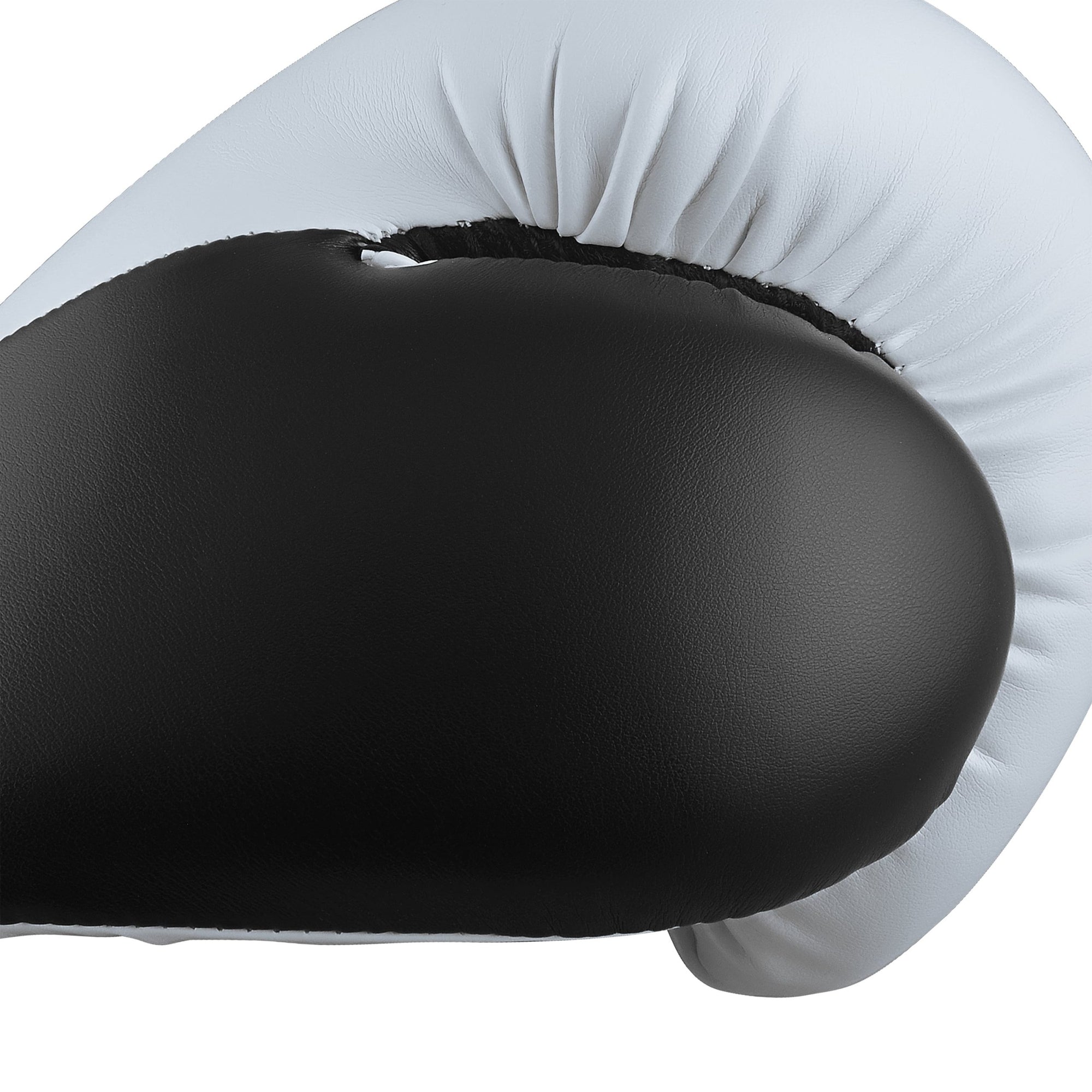 Close-up of a black and white Adidas Hybrid 150 boxing glove.