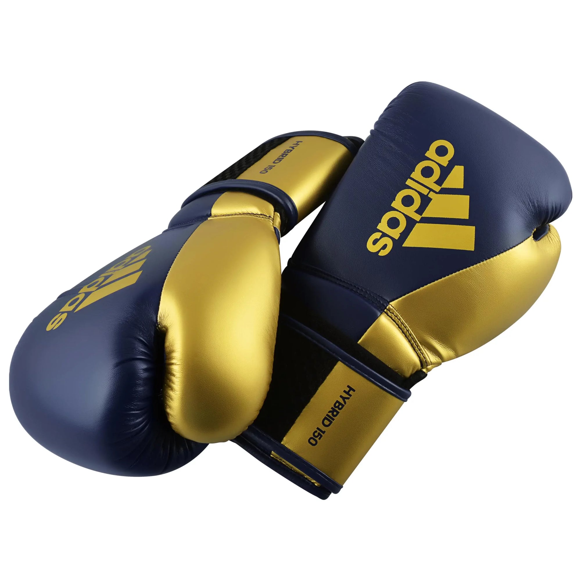 Blue and gold Adidas Hybrid 150 women's training gloves pair.