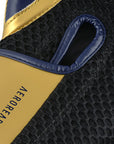 Close-up of blue and gold Adidas Hybrid 150 training glove.