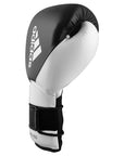 Black and white adidas Hybrid 350 Elite boxing glove, 16 oz.