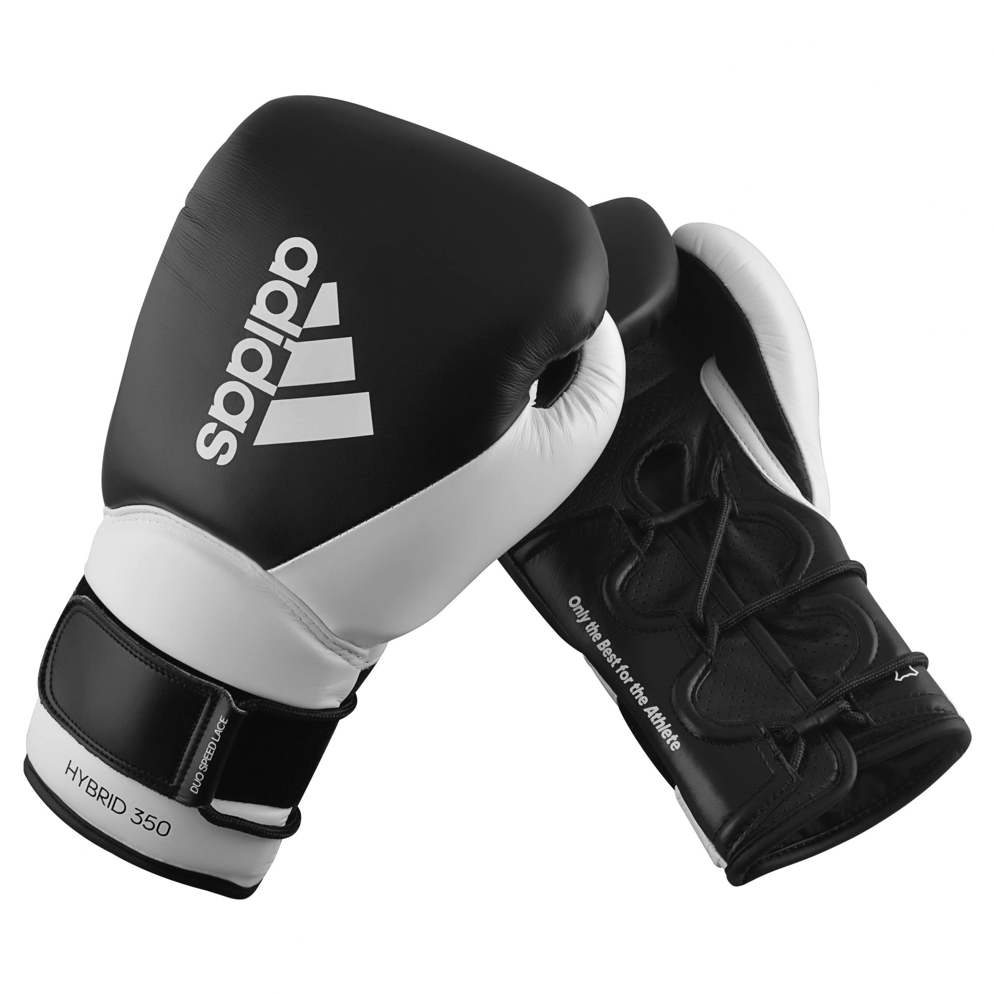 Pair of adidas Hybrid 350 Elite boxing gloves, red, white, and black, 16 oz.