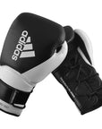 Pair of adidas Hybrid 350 Elite boxing gloves, red, white, and black, 16 oz.