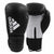 Pair of adidas Hybrid 50 boxing gloves in black and white.