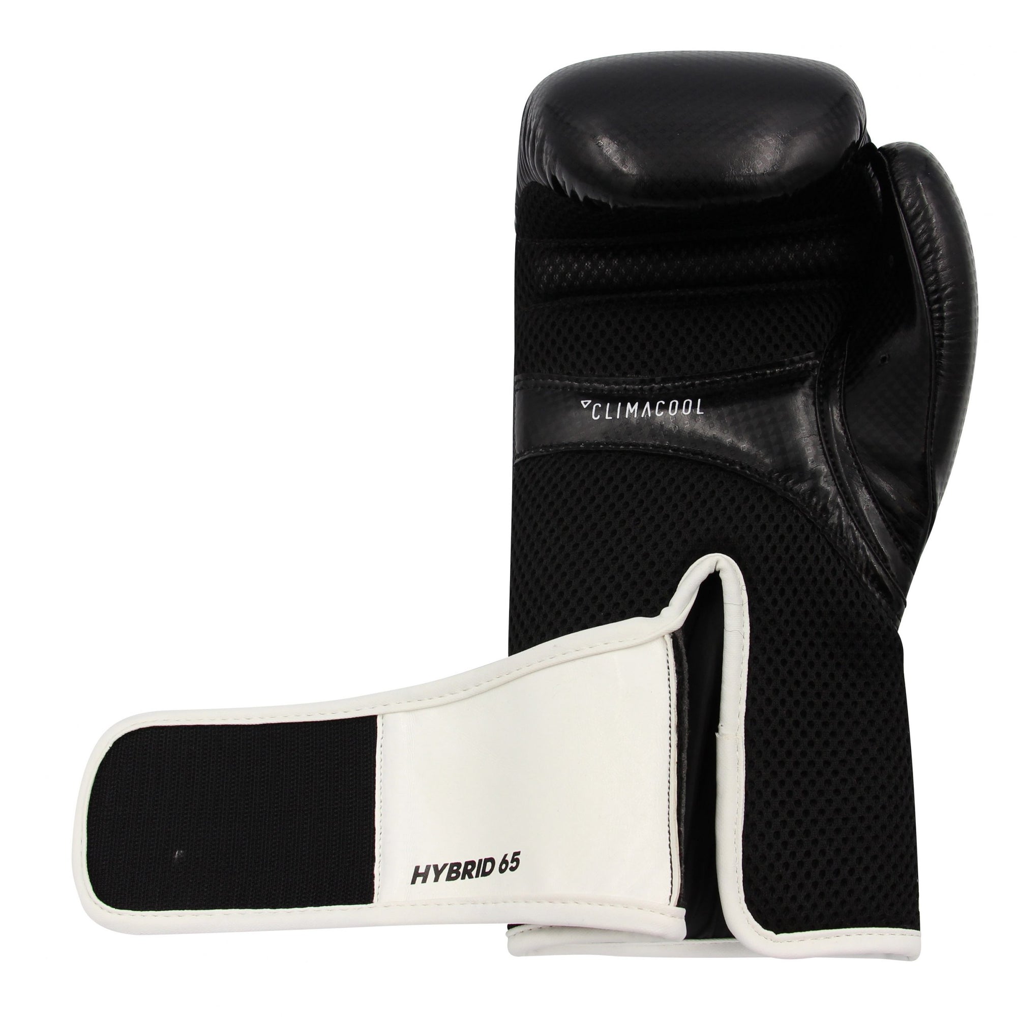 Black and white Adidas hybrid boxing glove.