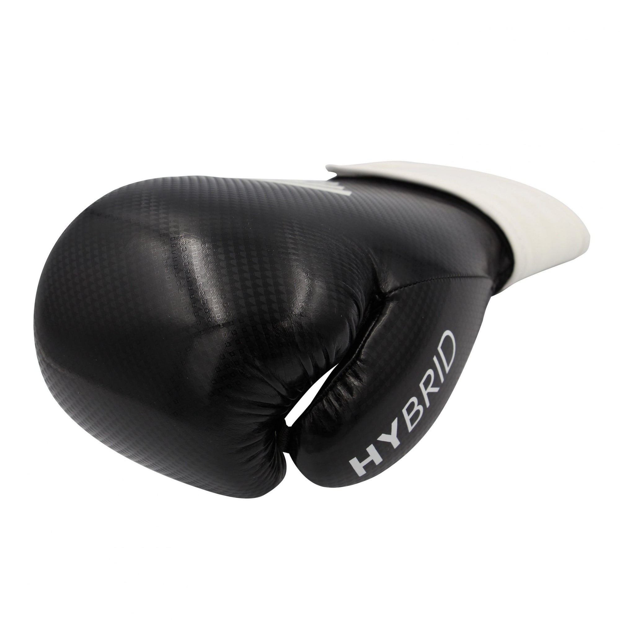 Black and white adidas Hybrid 65 boxing glove, 16 oz.