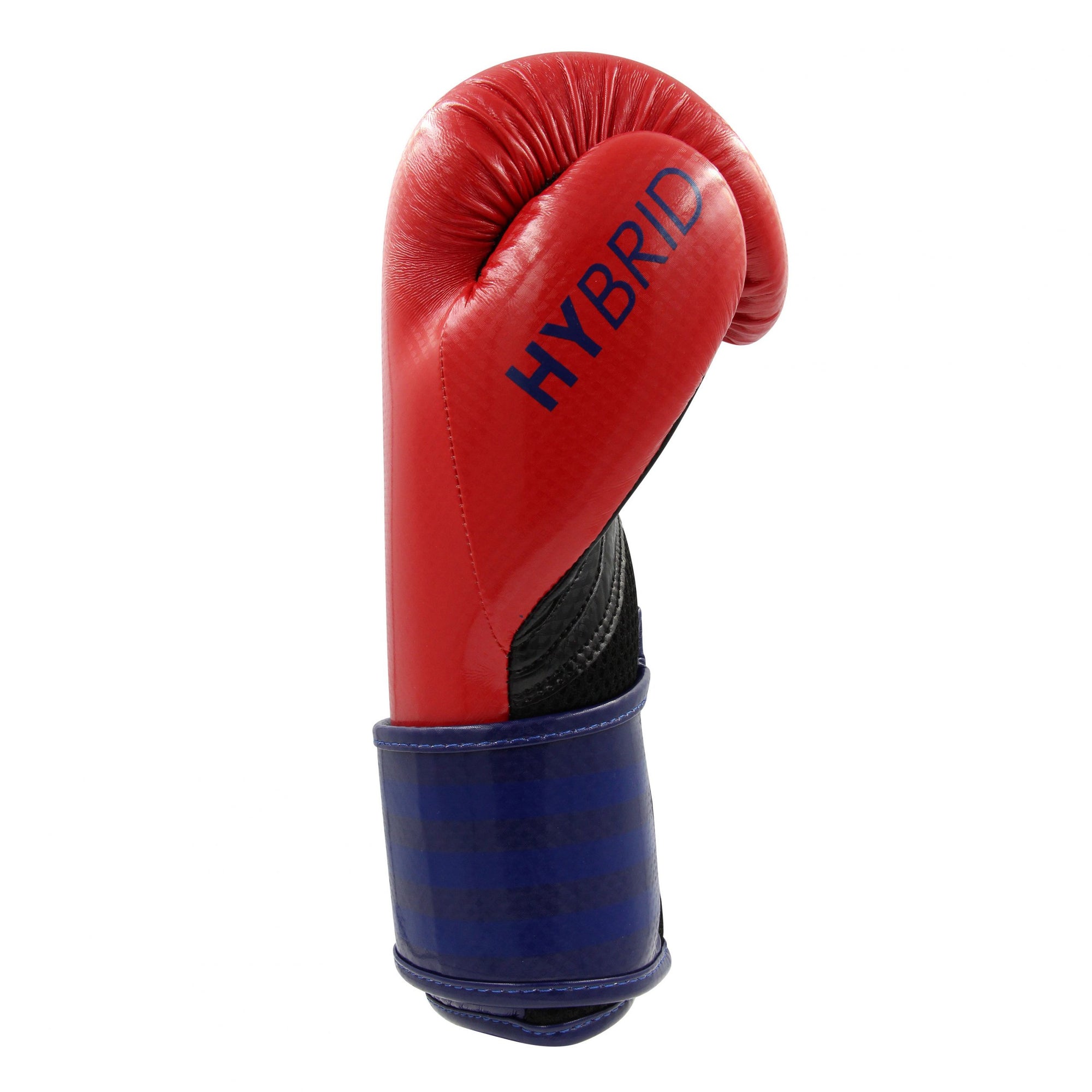 Red boxing glove with blue stripes from Adidas Hybrid 65 series.