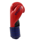 Red boxing glove with blue stripes from Adidas Hybrid 65 series.