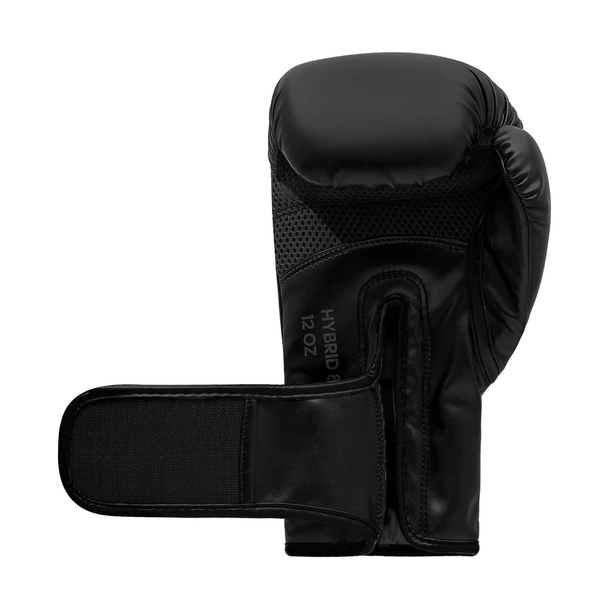 Black/blue Adidas boxing glove with strap in 16 oz.