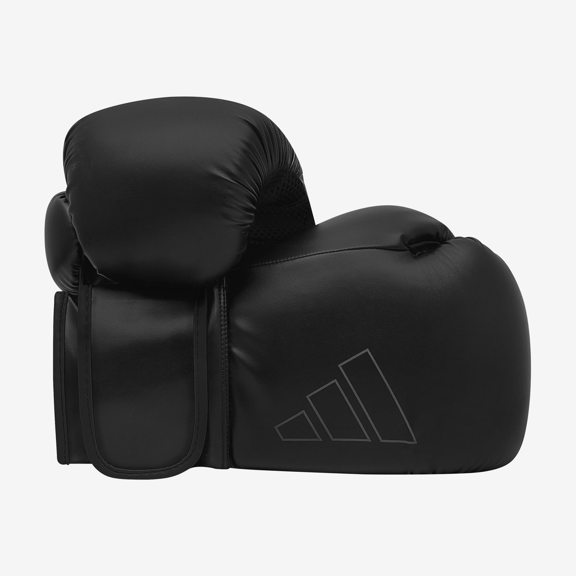 Black boxing glove on white background from Adidas Hybrid 80 series.