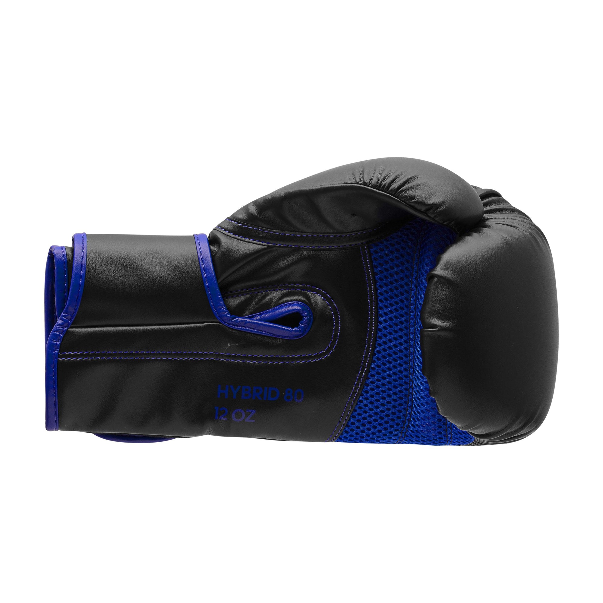 Black and blue Adidas Hybrid 80 training boxing glove for 14 oz weight.