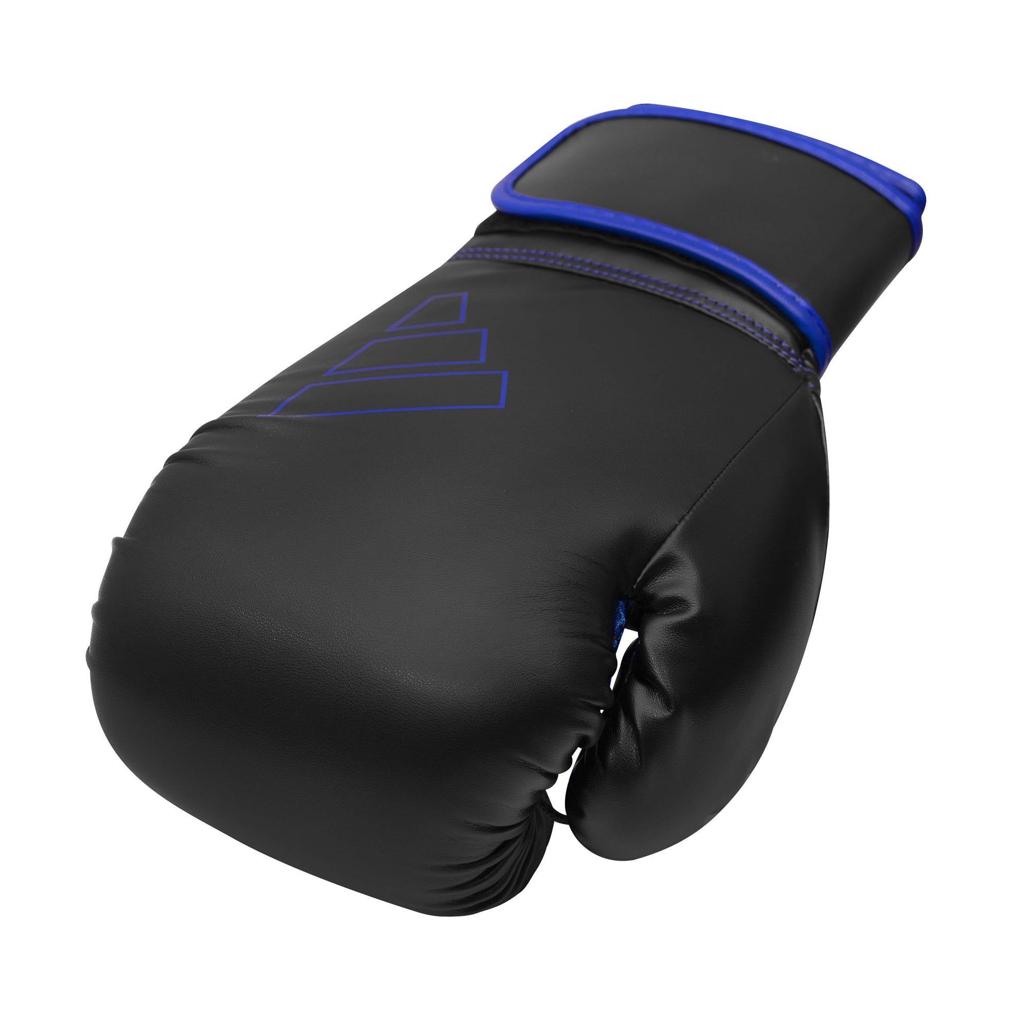 Black and blue Adidas Hybrid 80 boxing glove, 14 oz weight.