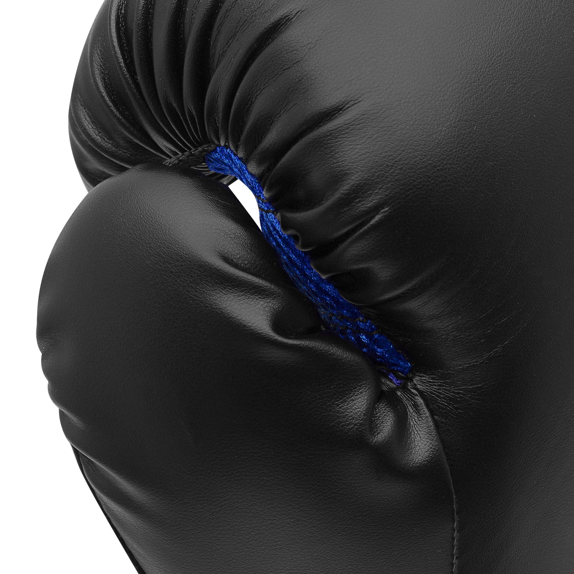 Close-up of black Adidas Hybrid 80 training boxing glove for 12 oz weight.