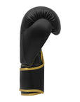 Black boxing glove with gold trim, Adidas Hybrid 80, 8 oz.