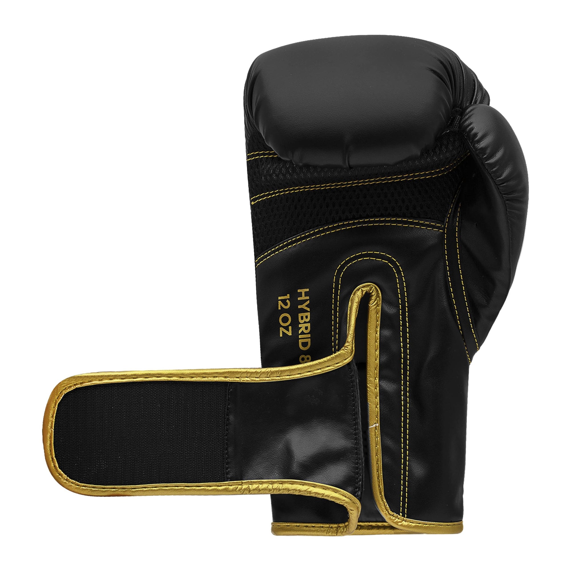 Black and gold boxing glove suitable for training sessions.