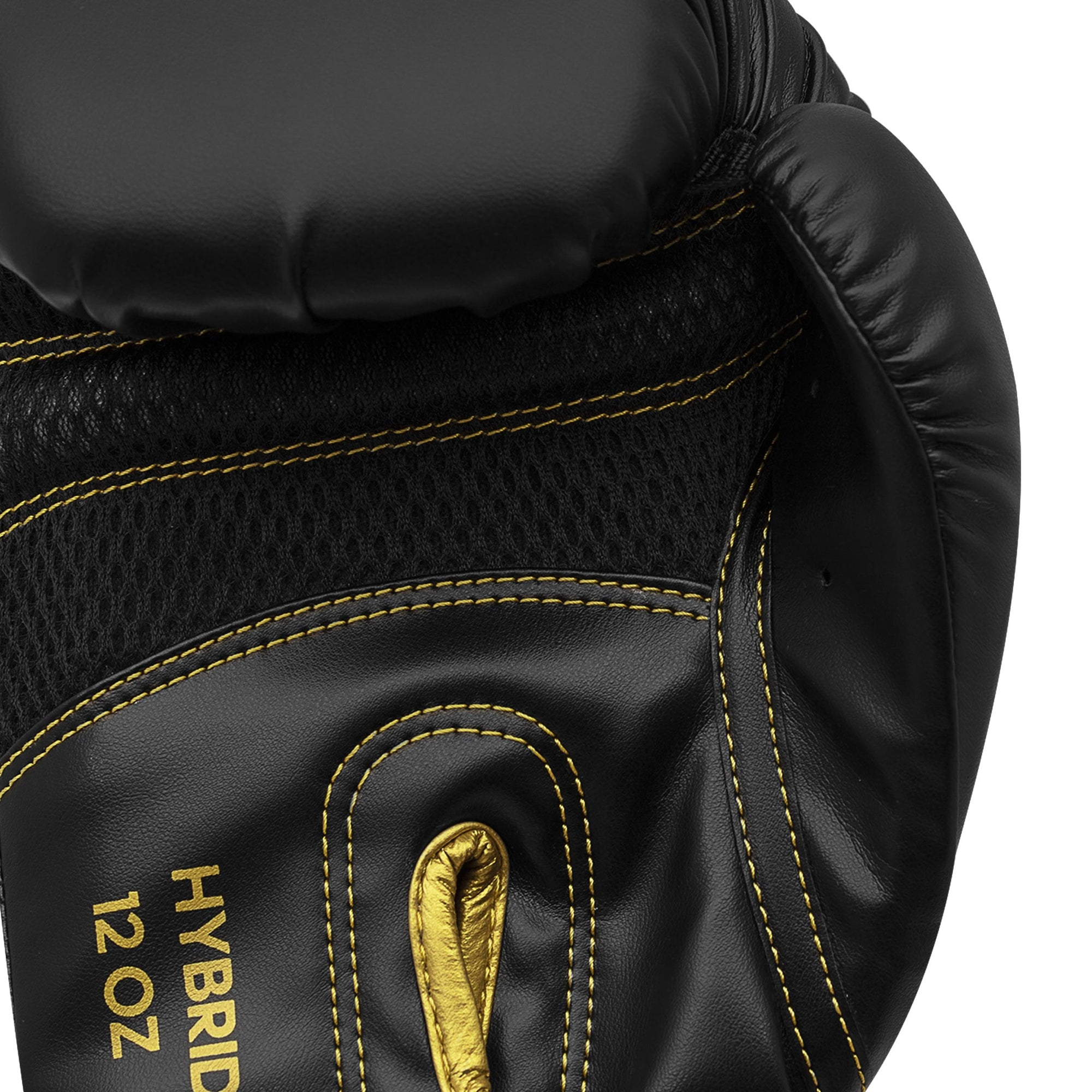 Black and yellow boxing glove for training purposes.