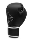 Black boxing glove with white trim by Adidas.