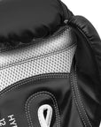 Close-up of Adidas Hybrid 80 black and white boxing glove.