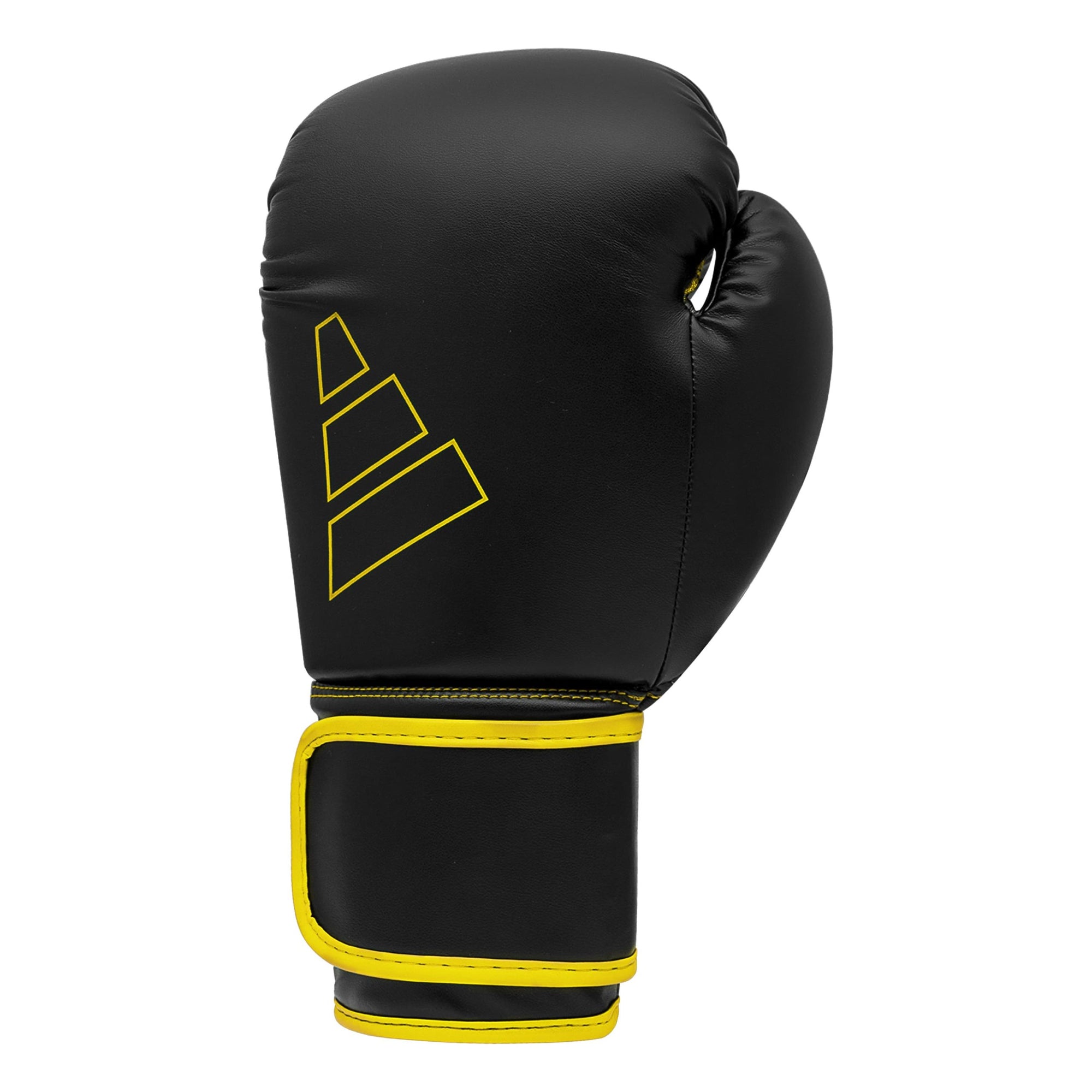 Black and yellow Adidas Hybrid 80 boxing glove.