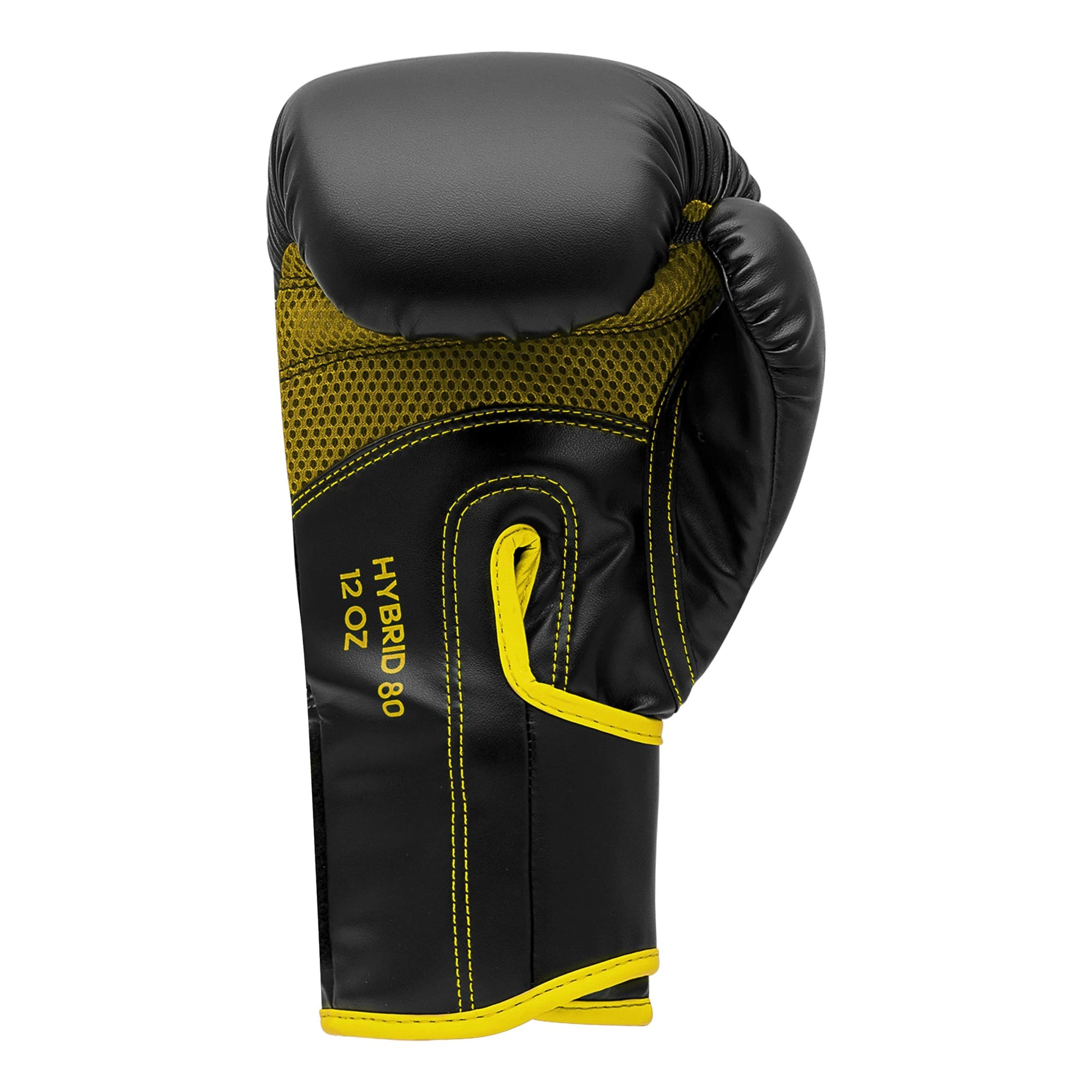 Adidas Hybrid 80 black and yellow boxing glove.