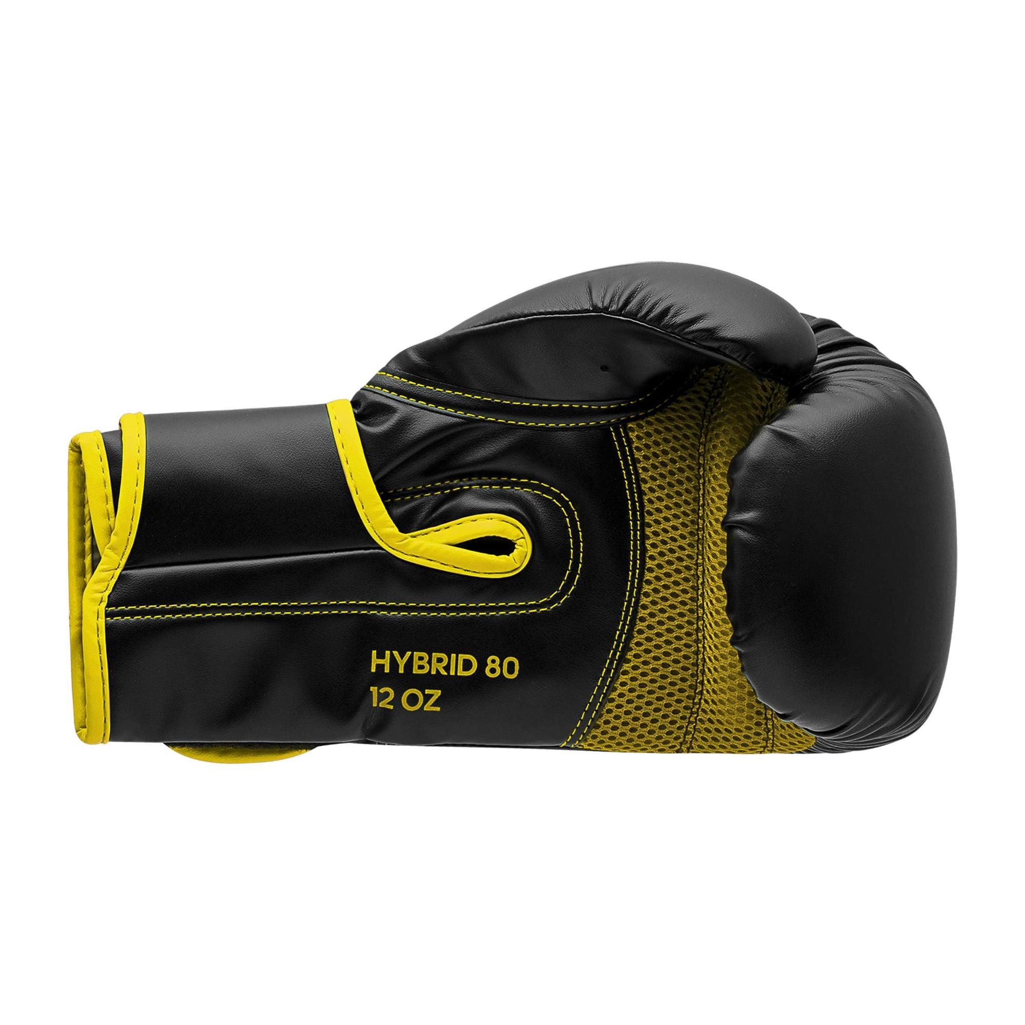 Adidas Hybrid 80 black and yellow boxing glove.