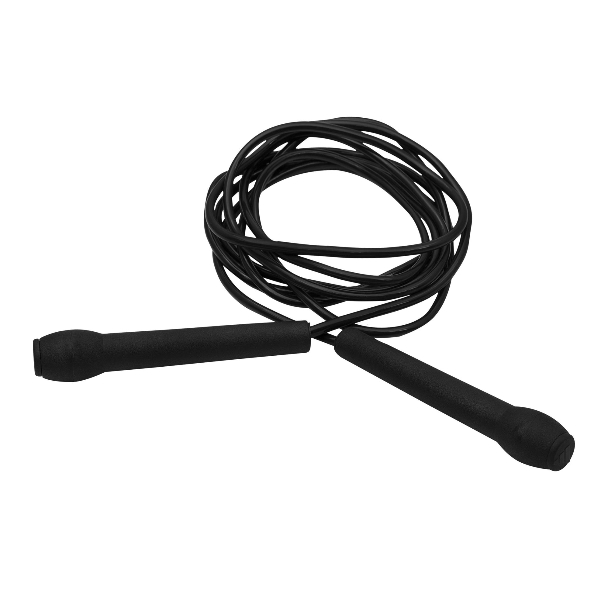 Black jump rope on a white background.