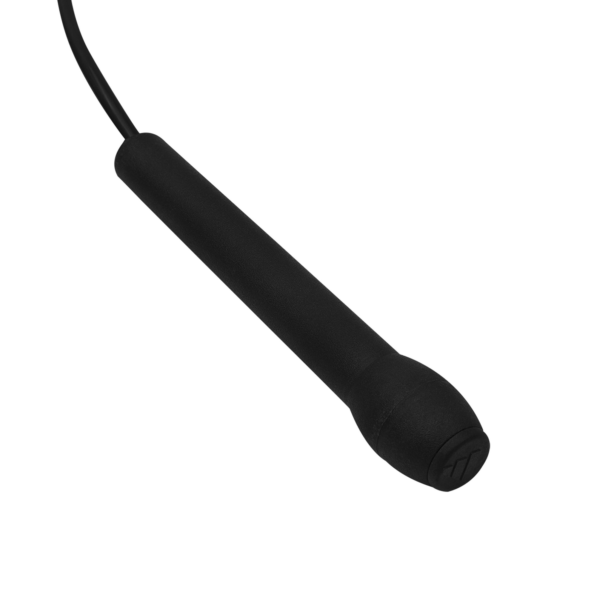 Close-up of a black jump rope handle.