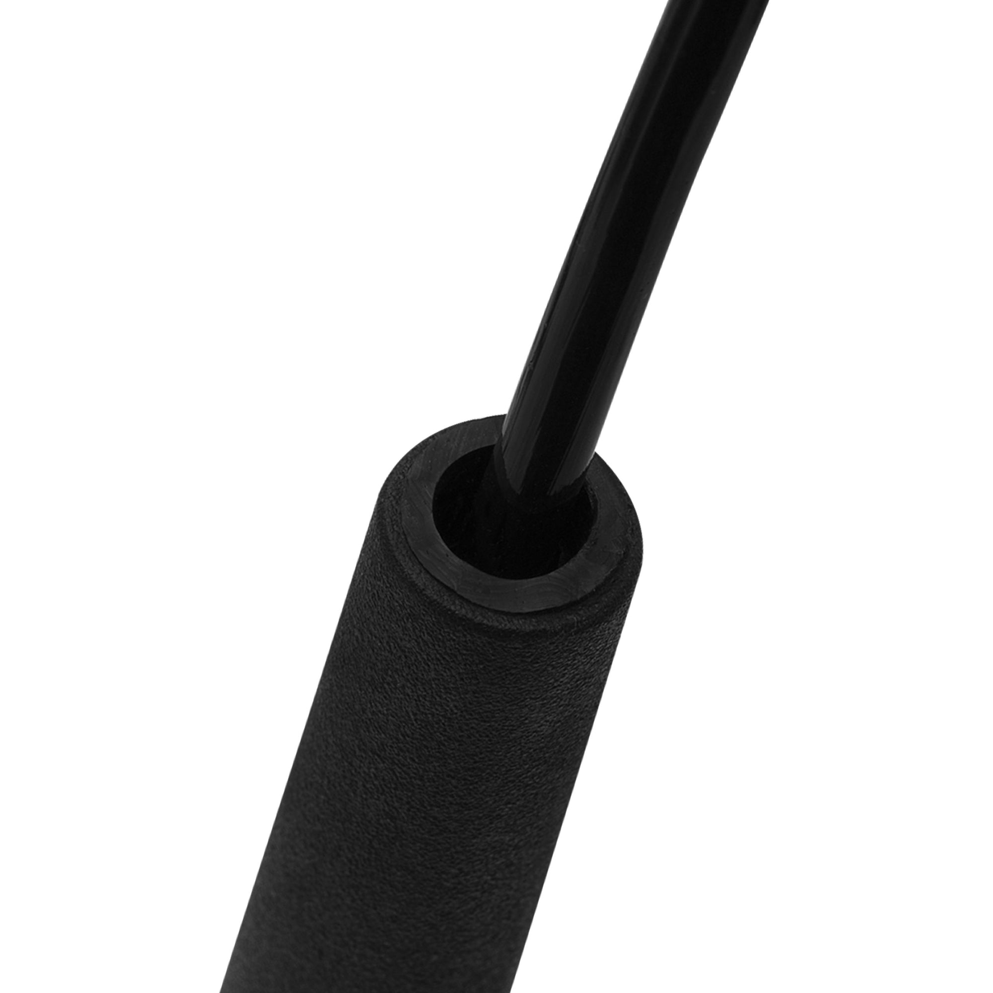 Handle detail of a black jump rope.