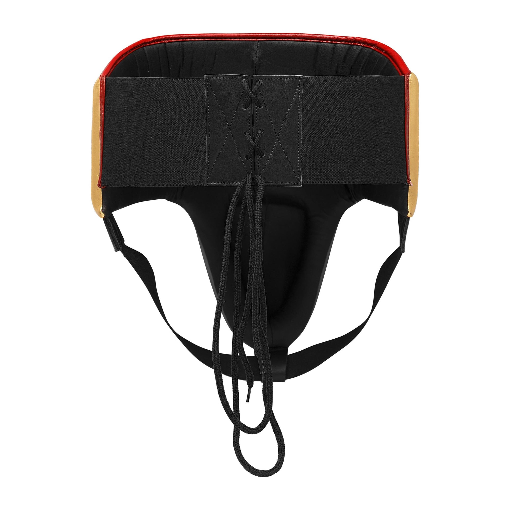 Black and red padding with straps, part of boxing equipment.