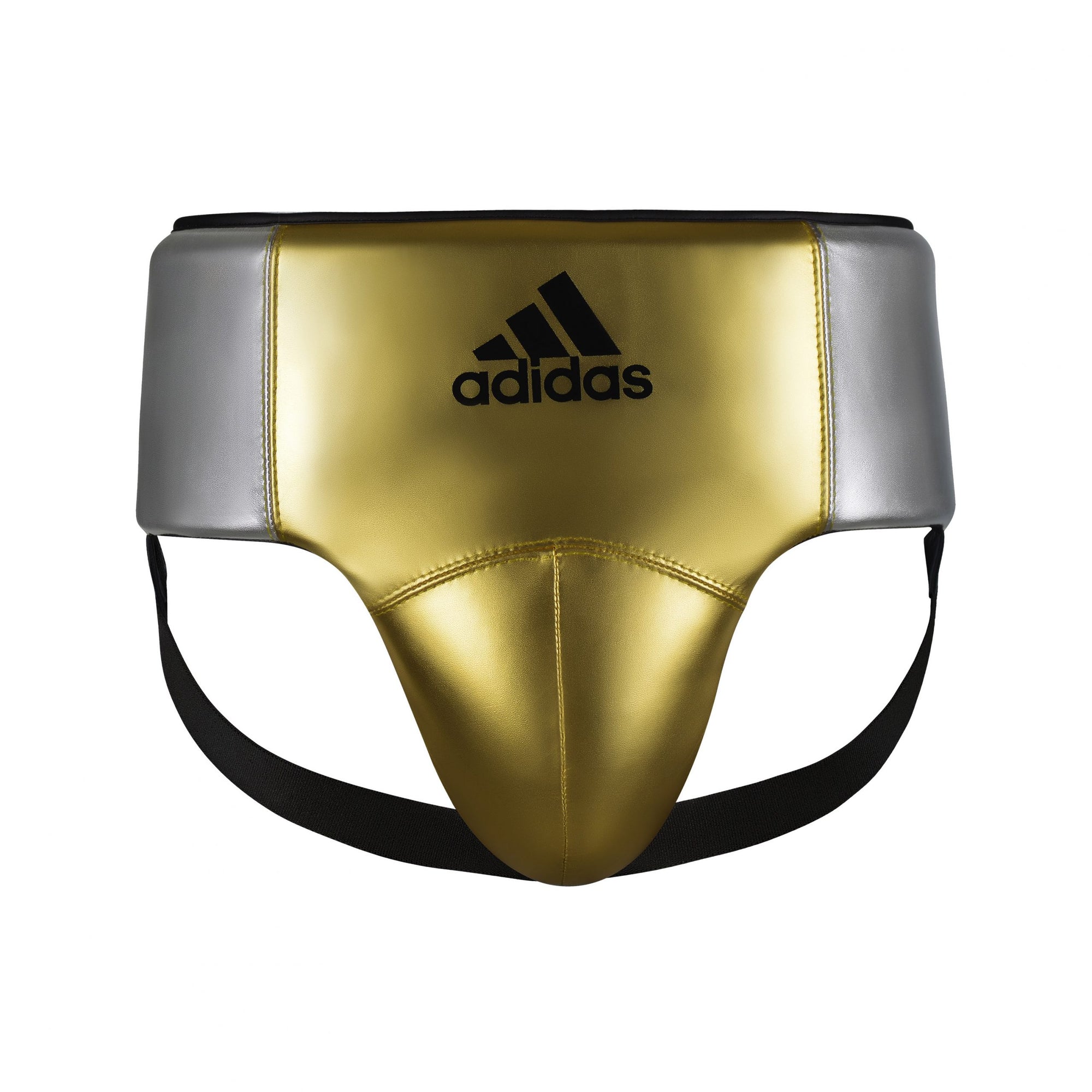 Gold and silver adidas adiStar Pro men's groin guard.