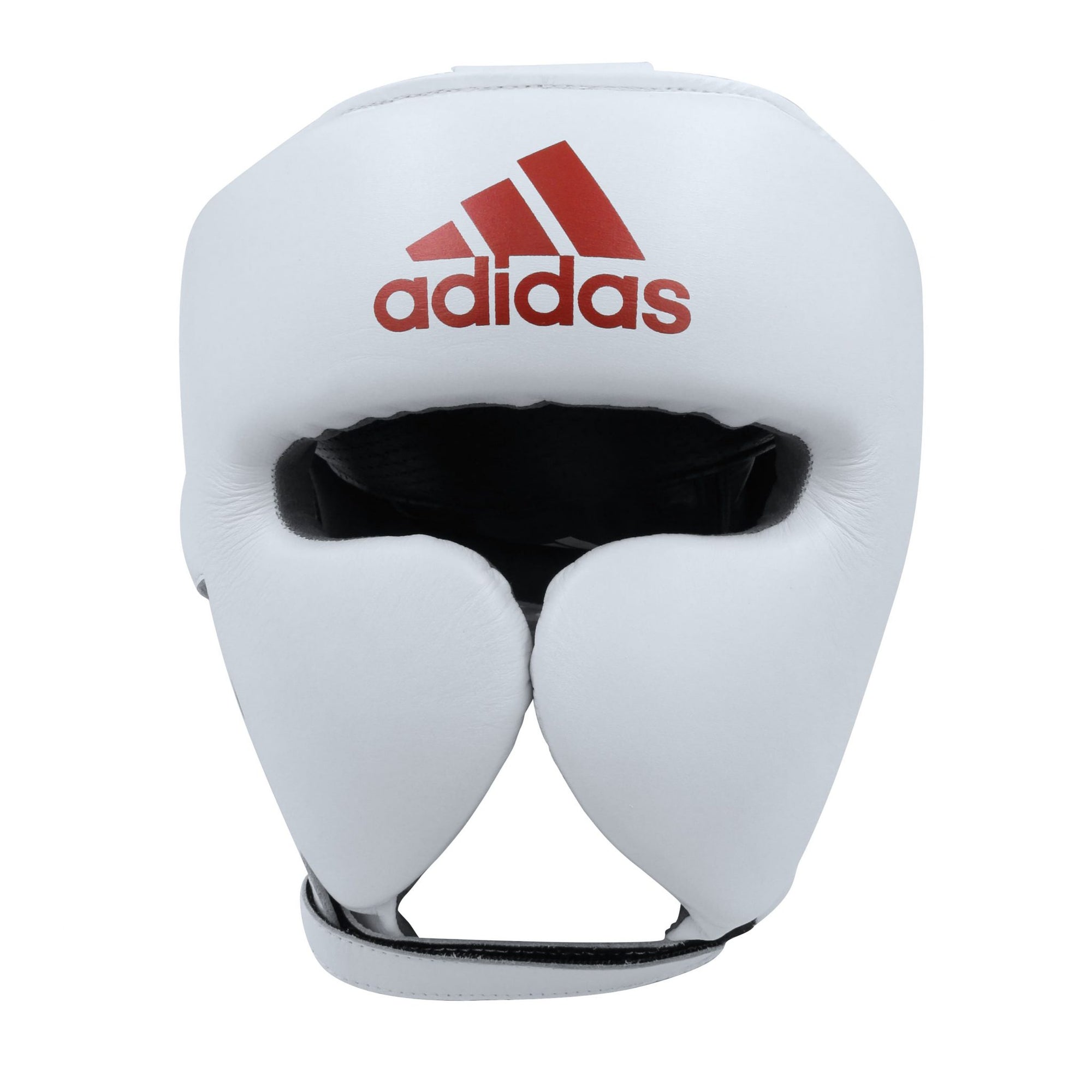 White boxing helmet with red logo, adidas adiStar Pro.