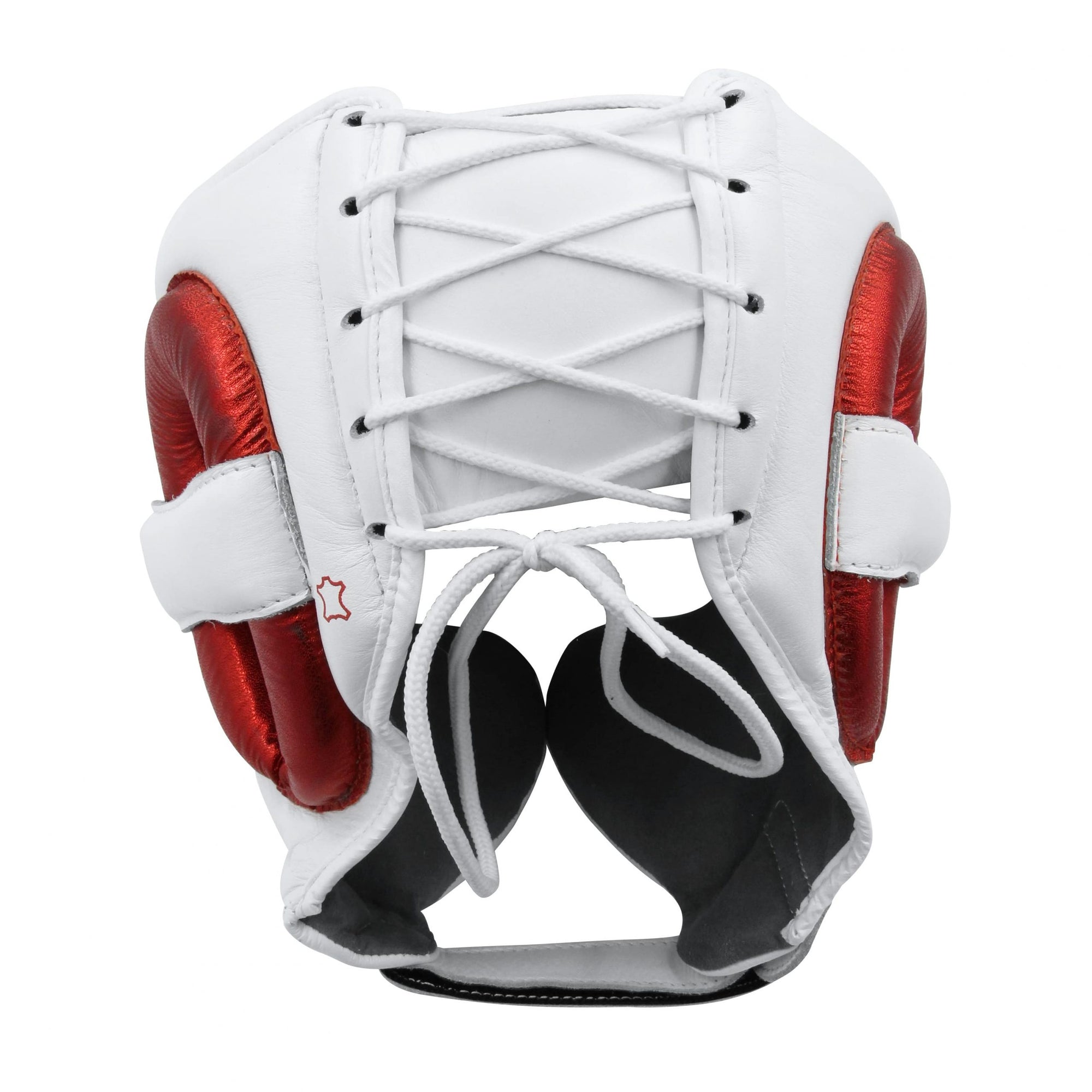 White and red adidas boxing helmet for protection.