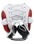 White and red adidas boxing helmet for protection.