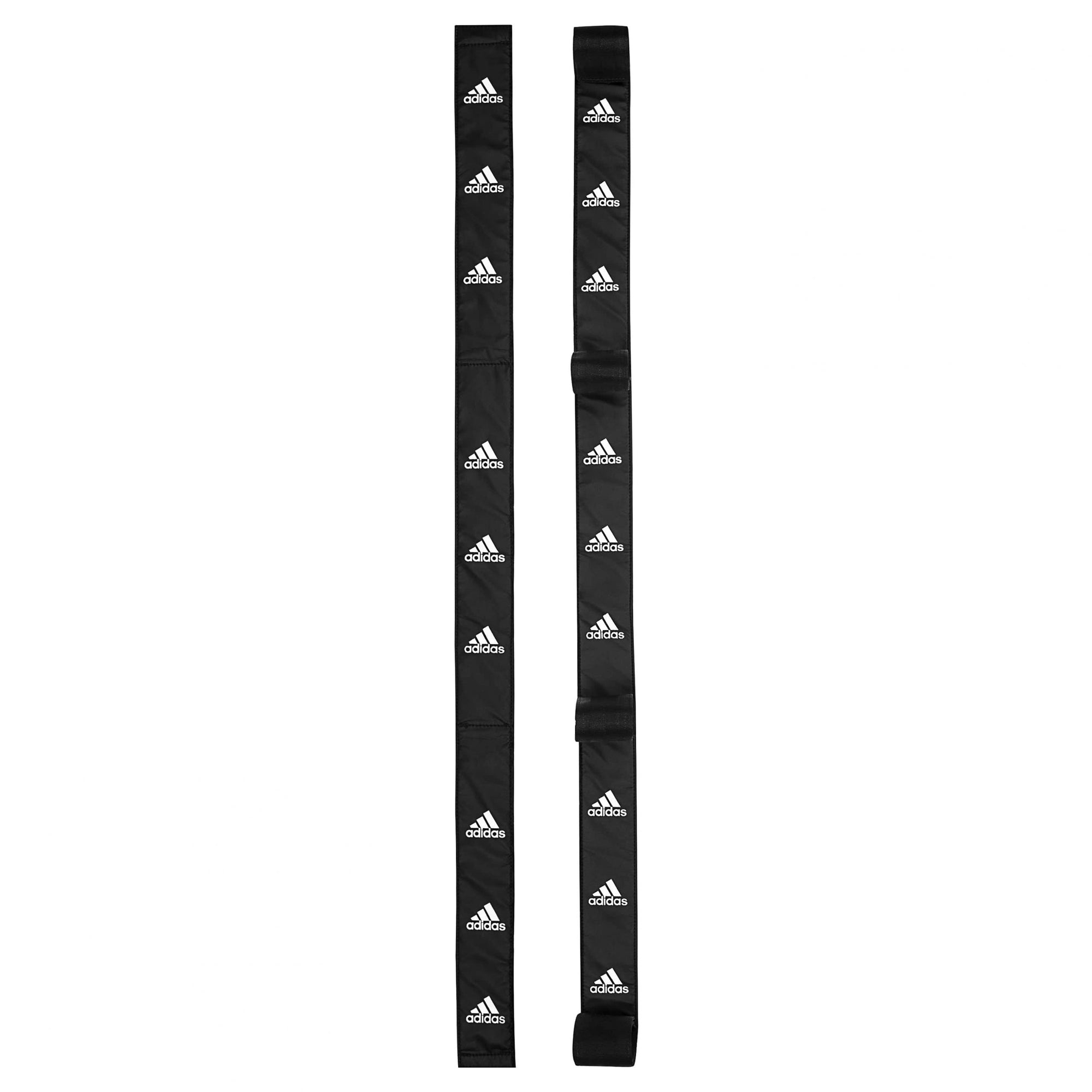 Black Adidas straps with white logos, used as boxing ring rope separators.