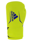 Yellow boxing glove with blue logo.