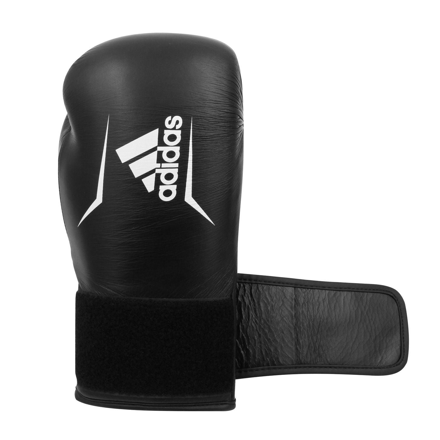 Black boxing glove with a white logo, adidas Speed 175.