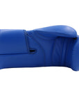 Blue adidas Speed 175 boxing glove on white background.