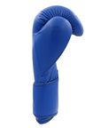 Blue adidas Speed 175 boxing glove on white background.